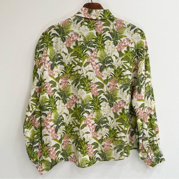 CAMI NYC Belkis Top in Tropics Print 100% Linen Green Pink Diamond Buttons XS - Picture 4 of 11